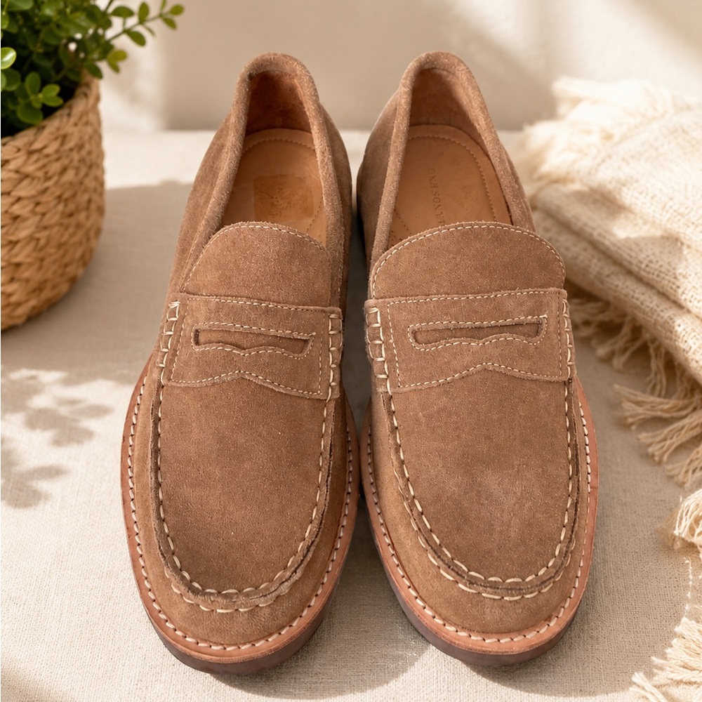 Men's Suede Penny Loafers in Light Brown